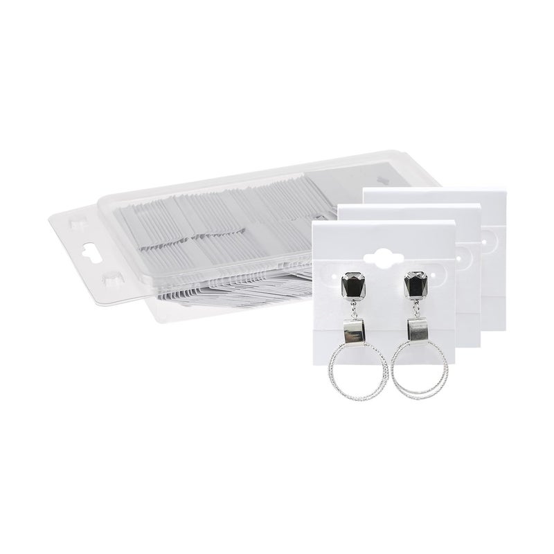 MOOCA Plain 2 x 2 in White Hanging Earring Cards, Velvet Plastic Display Earring Card Holder for Jewelry Accessory Display, 100 Pieces - Image 1
